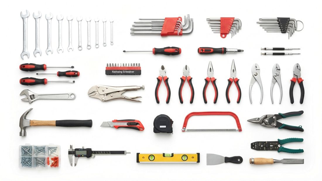 Spanners, pliers, screwdrivers and measuring tools