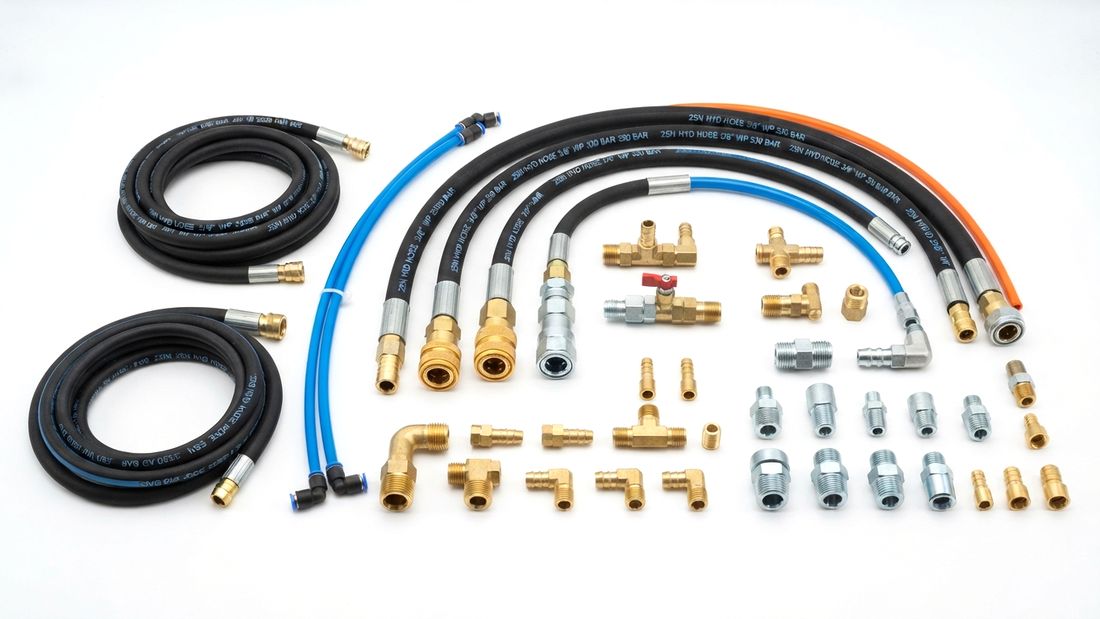 Hydraulic and pneumatic hose with fittings